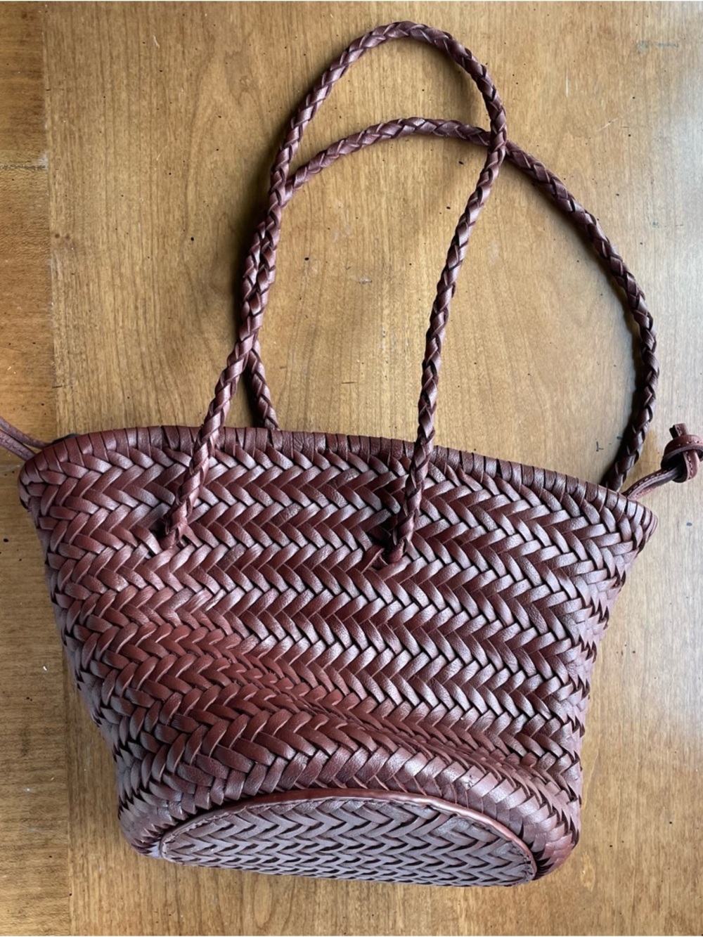 Zara Braided Woven Buffalo Leather Bucket Shoulder Bag - Brown - Picture 3 of 16